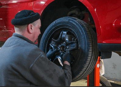 A Mechanic replacing a tyre